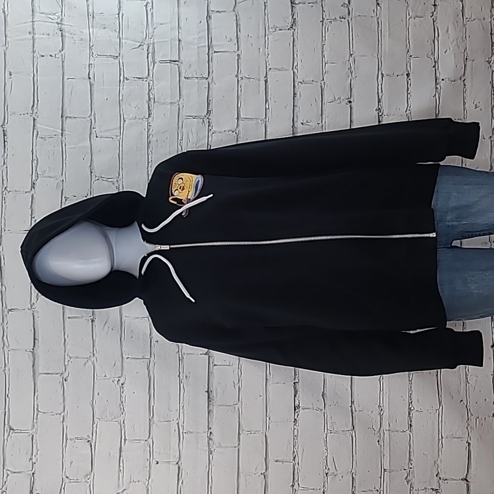 Cartoon Network Adventure Time Graphic Zip Up Hooded Sweatshirt in Black/Yellow